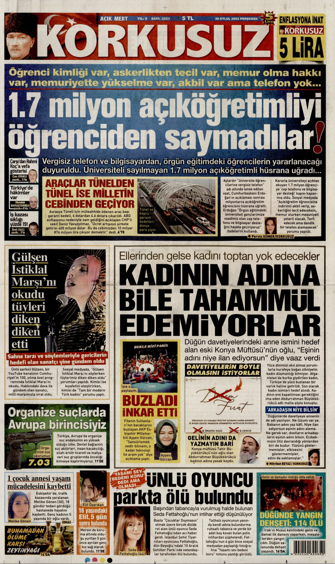 Korkusuz Gazetesi Korkusuz Manşet Oku Haberler 28 Eylül 2023