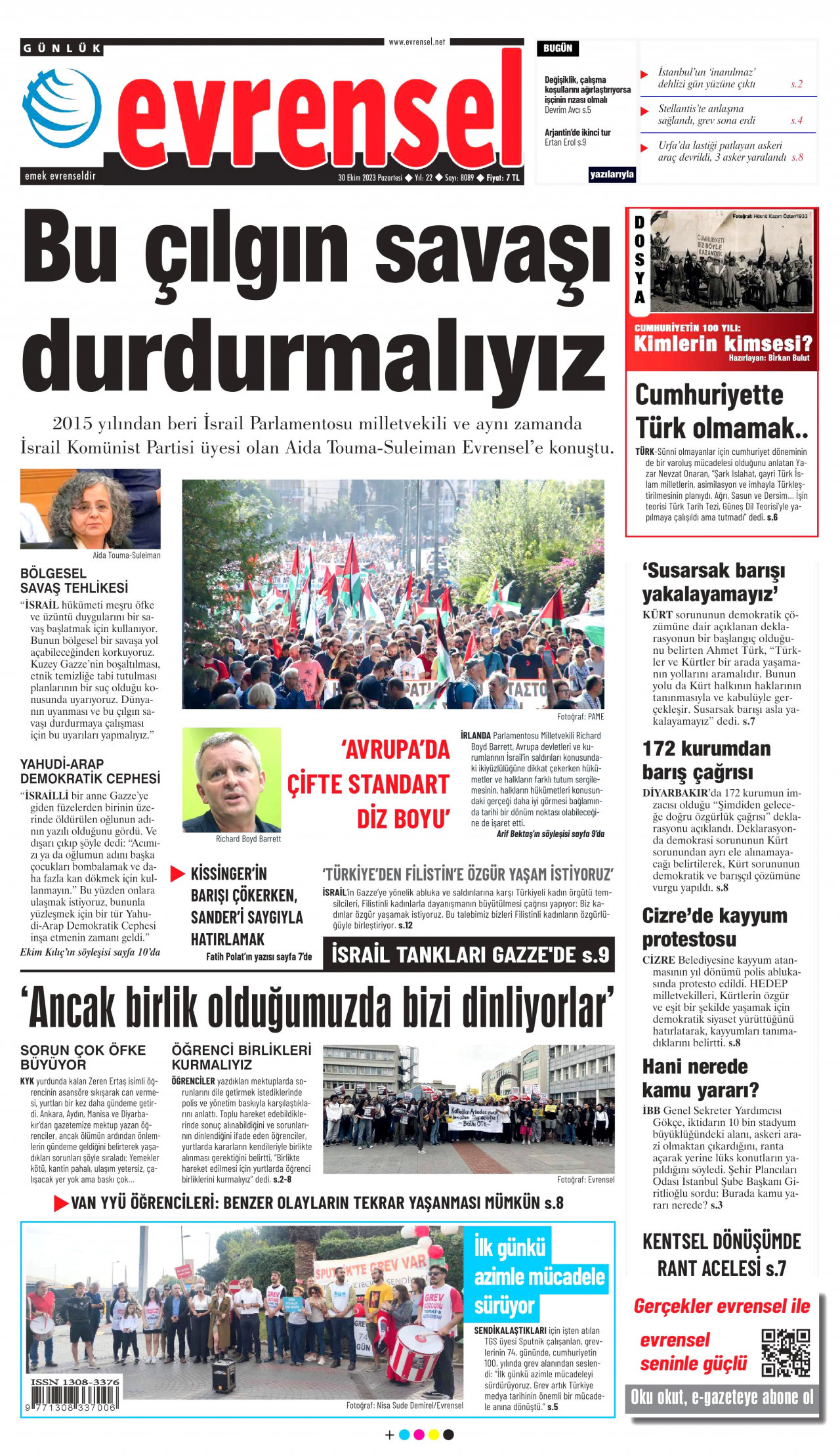 Evrensel Gazetesi Evrensel Manşet Oku Haberler 30 Ekim 2023