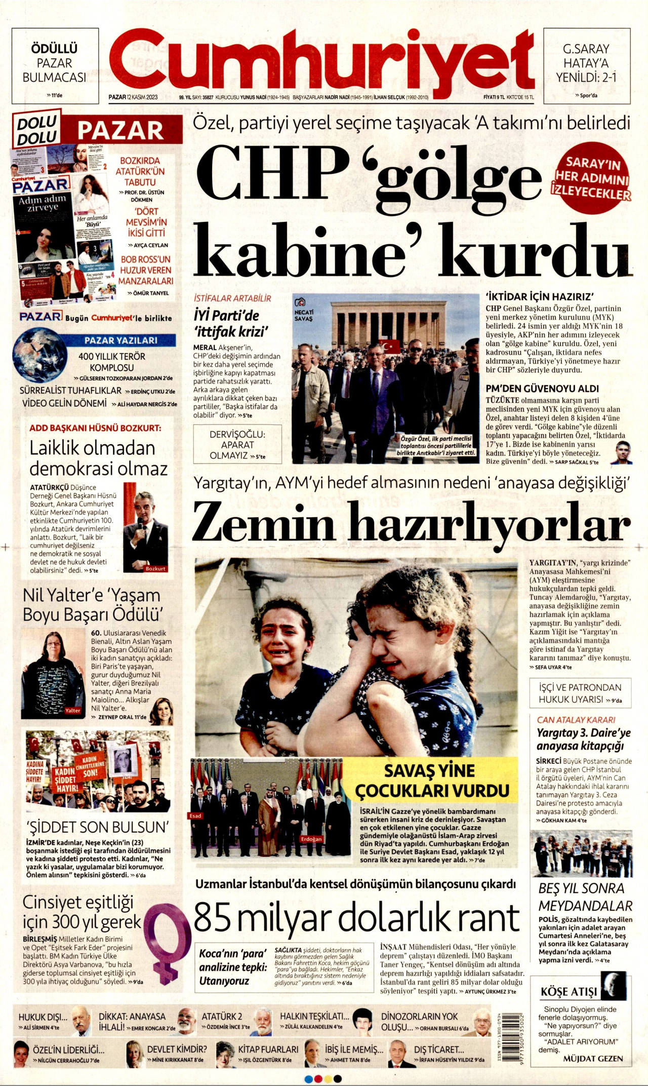 Cumhuriyet Gazetesi Cumhuriyet Manşet Oku Haberler 12 Kasım 2023