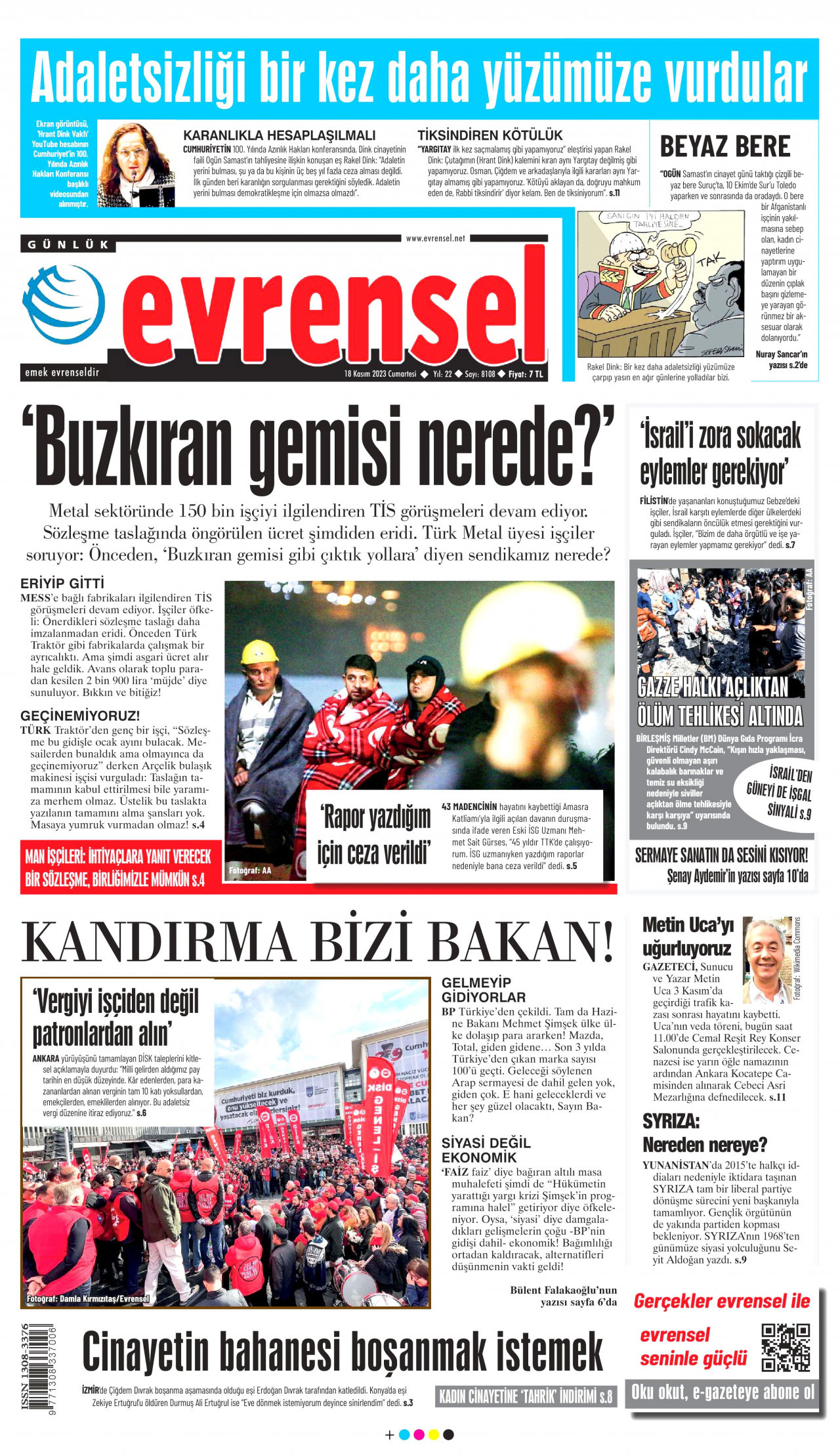 Evrensel Gazetesi Evrensel Manşet Oku Haberler 18 Kasım 2023