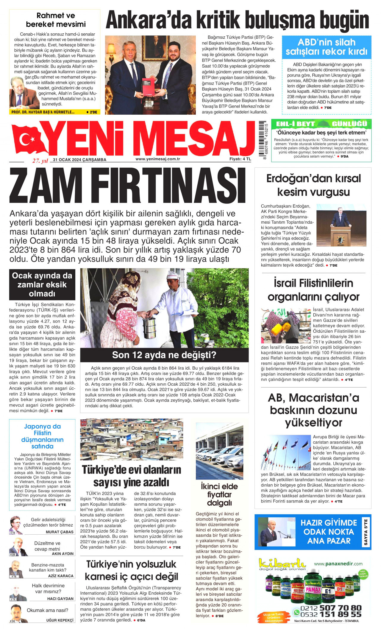 Yeni Mesaj Gazetesi Yeni Mesaj Manşet Oku Haberler 31 Ocak 2024