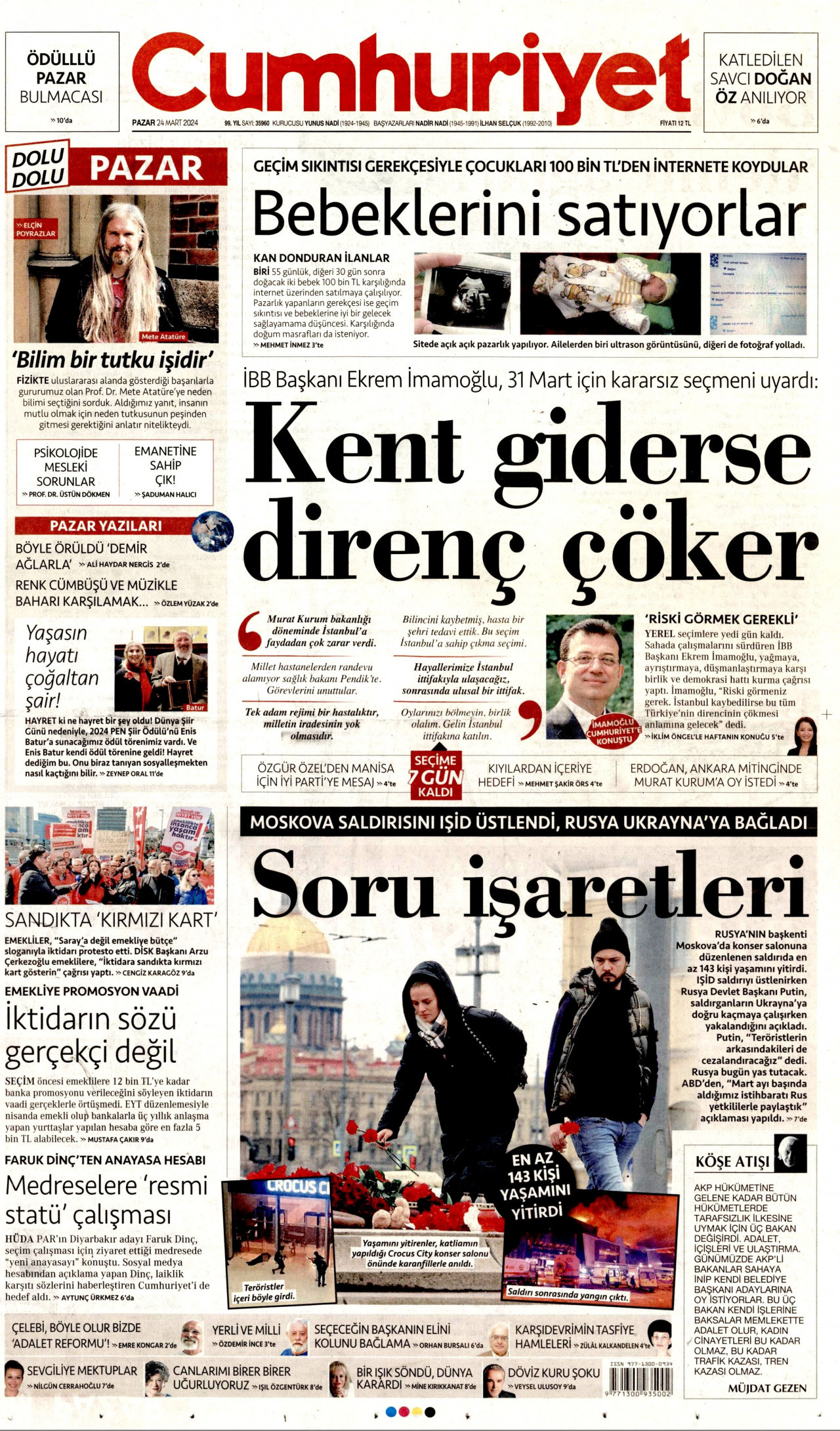 Cumhuriyet Gazetesi Cumhuriyet Manşet Oku Haberler 24 Mart 2024