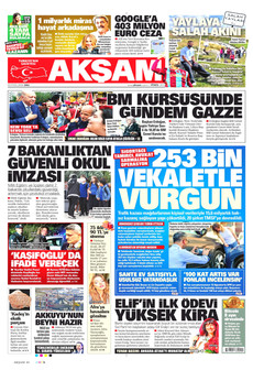 AKŞAM gazetesi ilk sayfası
