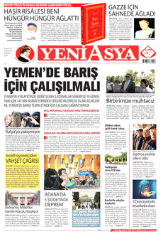 YENİ ASYA gazetesi ilk sayfası