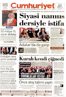 CUMHURİYET gazetesi ilk sayfası
