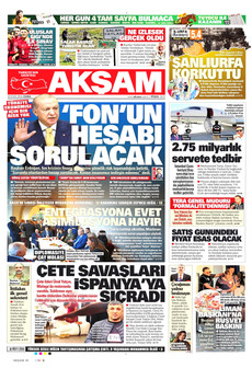 AKŞAM gazetesi ilk sayfası