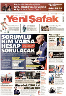 YENİ ŞAFAK gazetesi ilk sayfası