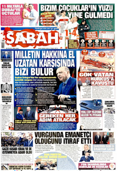 SABAH gazetesi ilk sayfası