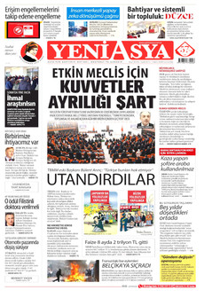 YENİ ASYA gazetesi ilk sayfası