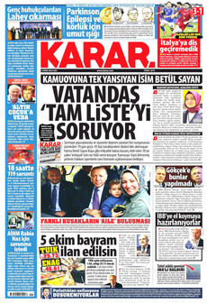 KARAR gazetesi ilk sayfası