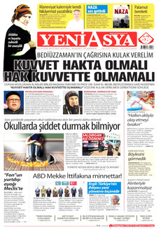 YENİ ASYA gazetesi ilk sayfası