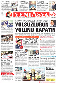 YENİ ASYA gazetesi ilk sayfası