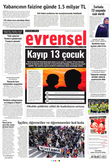 EVRENSEL gazetesi ilk sayfası
