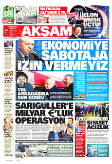 AKŞAM gazetesi ilk sayfası