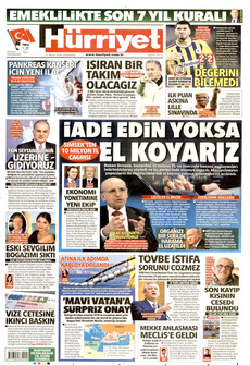 HÜRRİYET gazetesi ilk sayfası