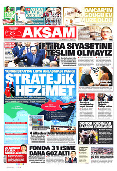 AKŞAM gazetesi ilk sayfası