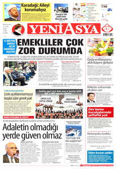 YENİ ASYA gazetesi ilk sayfası