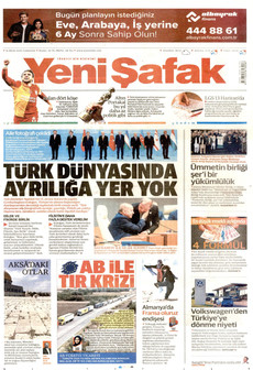 YENİ ŞAFAK gazetesi ilk sayfası