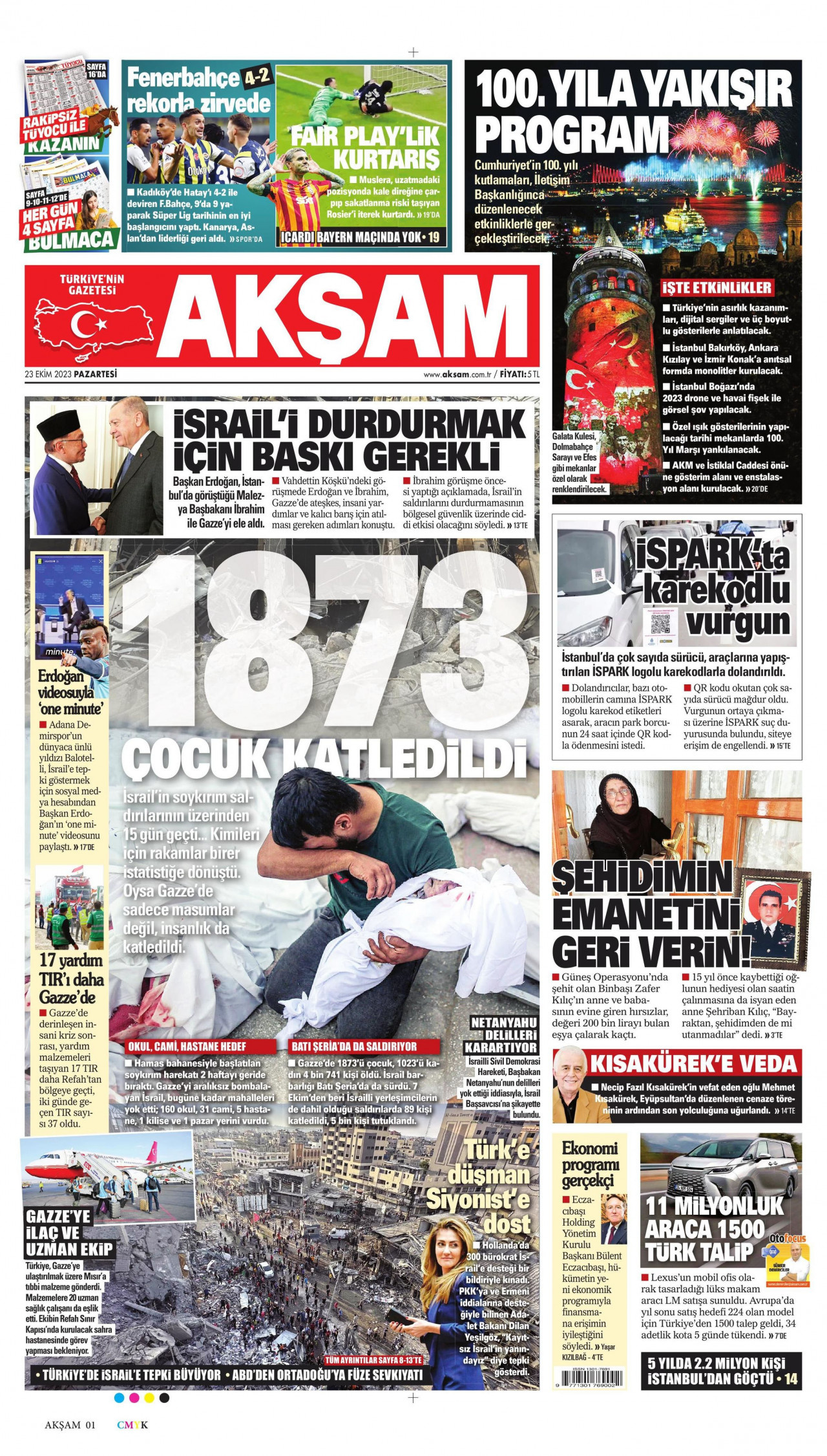 Akşam Gazetesi - Akşam Manşet Oku - Haberler 23 Ekim 2023