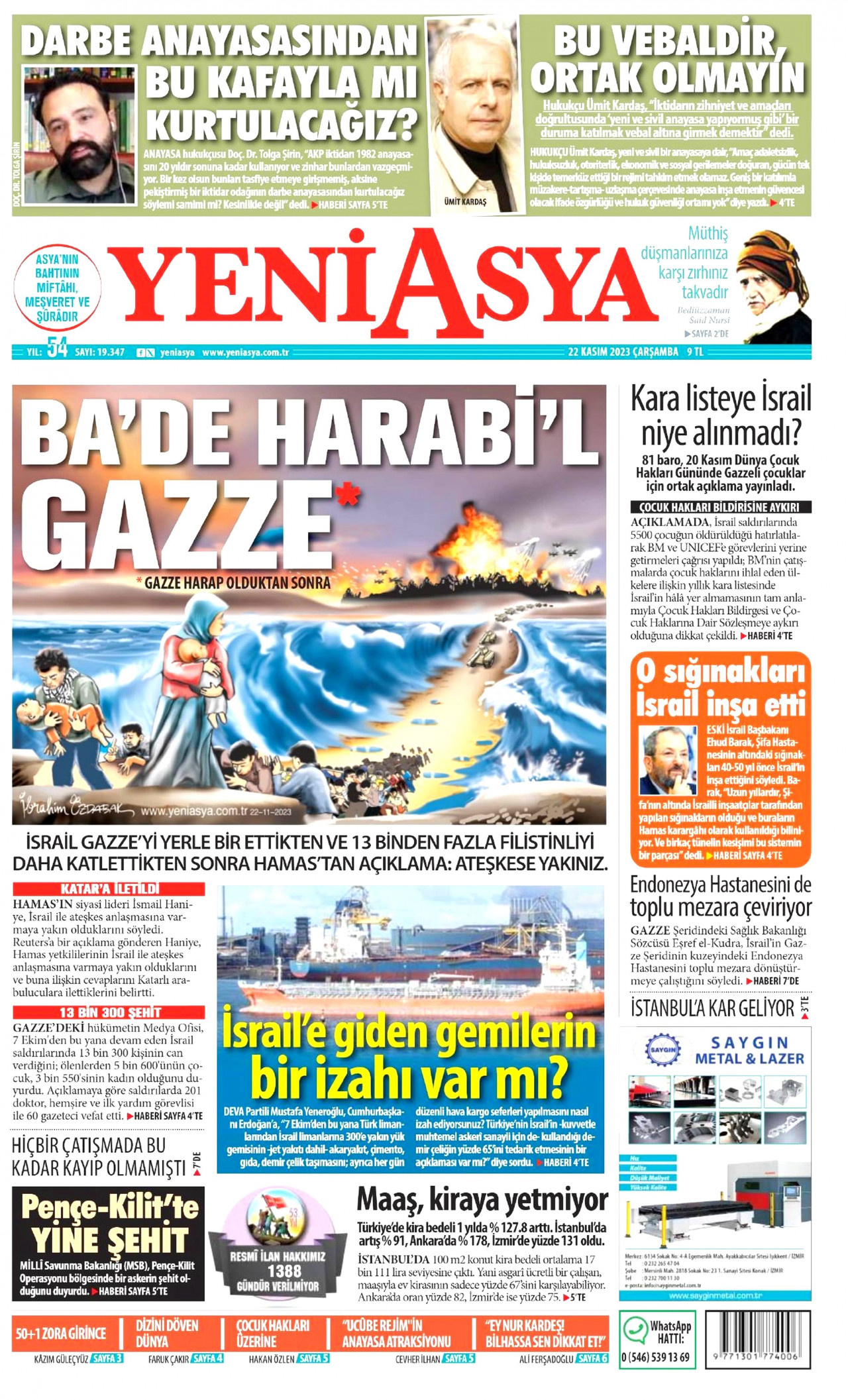 Yeni Asya Gazetesi - Yeni Asya Manşet Oku - Haberler 22 Kasım 2023