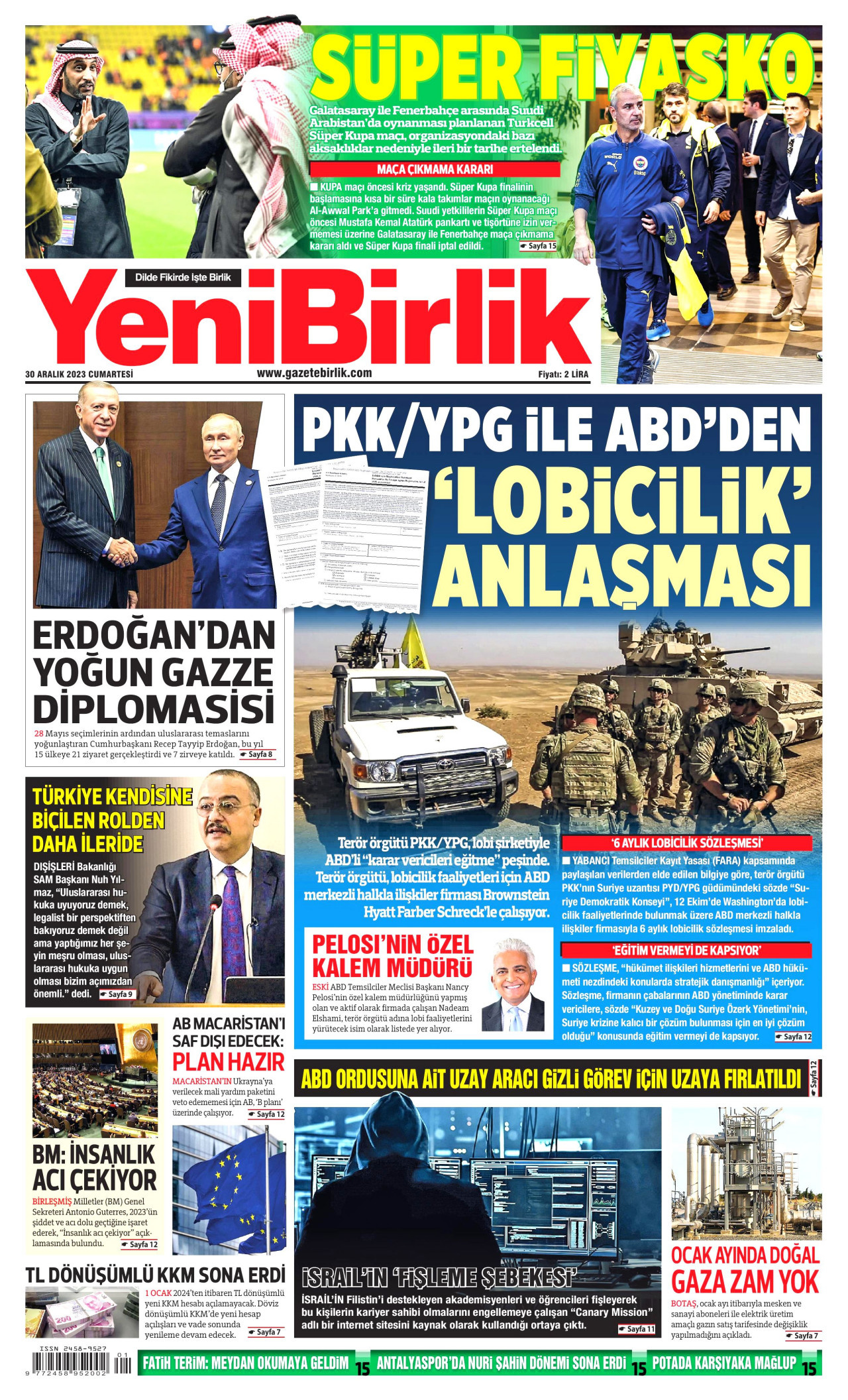 YeniBirlik Gazetesi - YeniBirlik Manşet Oku - Haberler 30 Aralık 2023