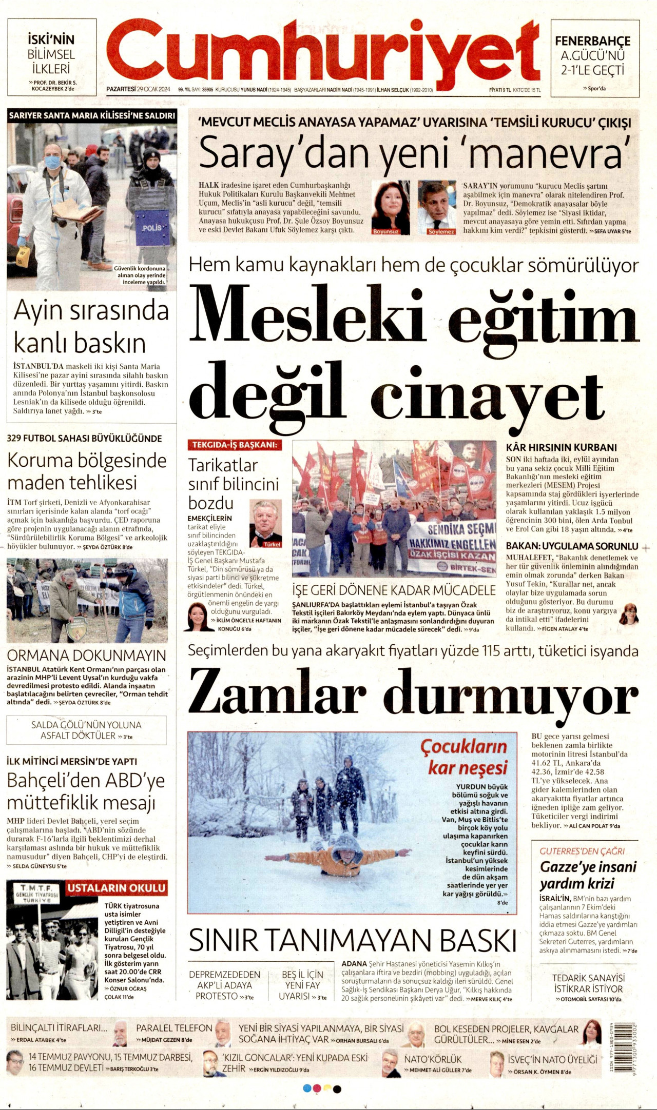 Cumhuriyet Gazetesi - Cumhuriyet Manşet Oku - Haberler 29 Ocak 2024