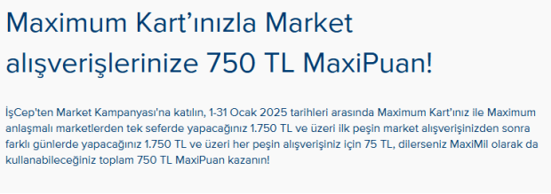 İş Bankası market alışverişinize 750 TL hediye para veriyor