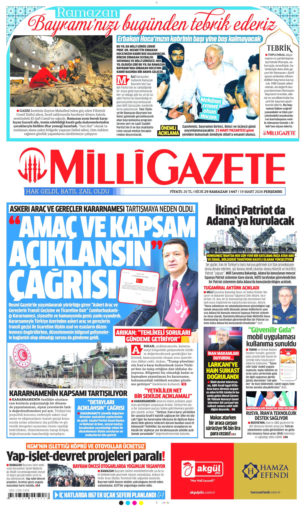 Milli Gazete Manşeti