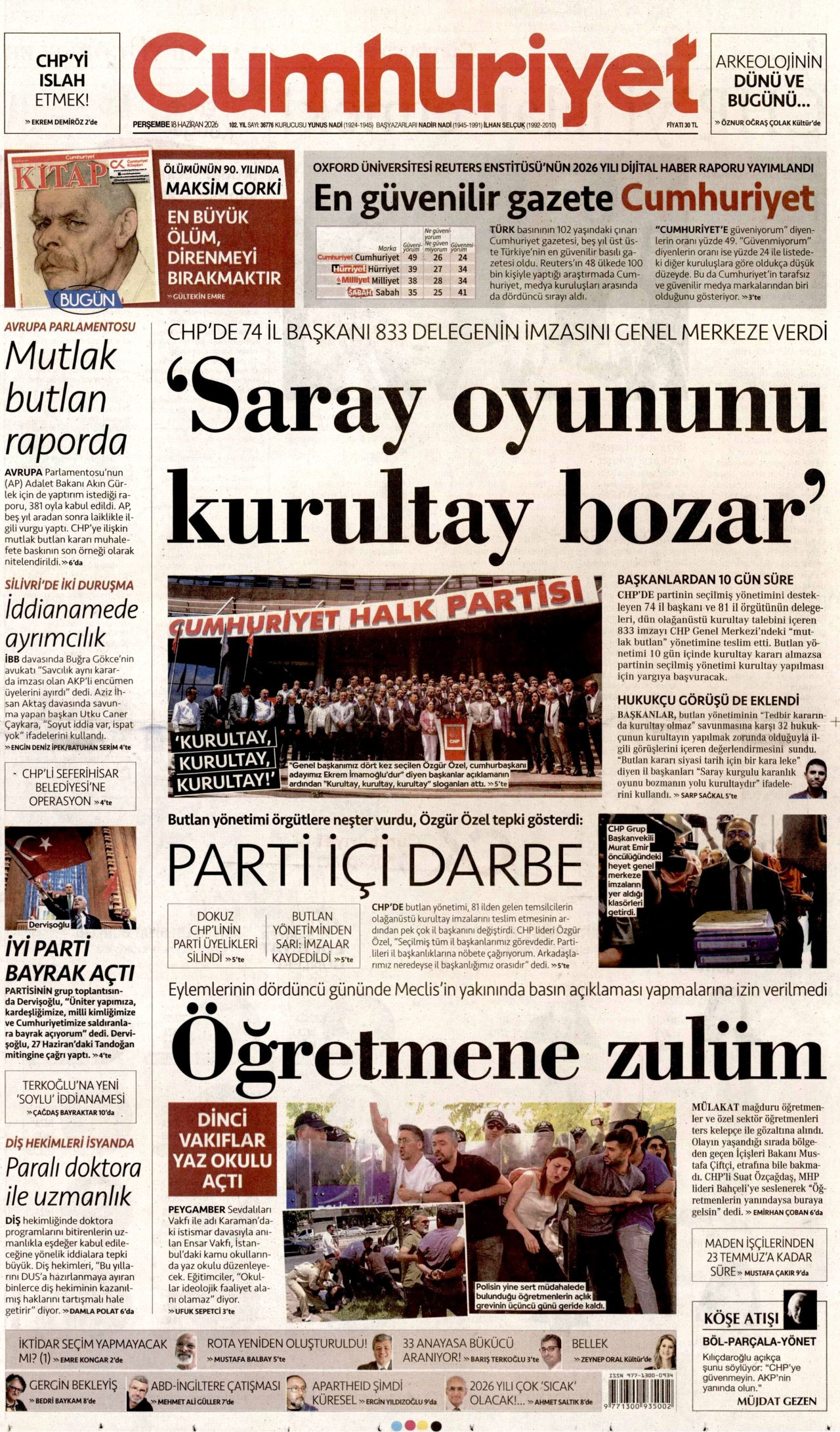Cumhuriyet Manşeti