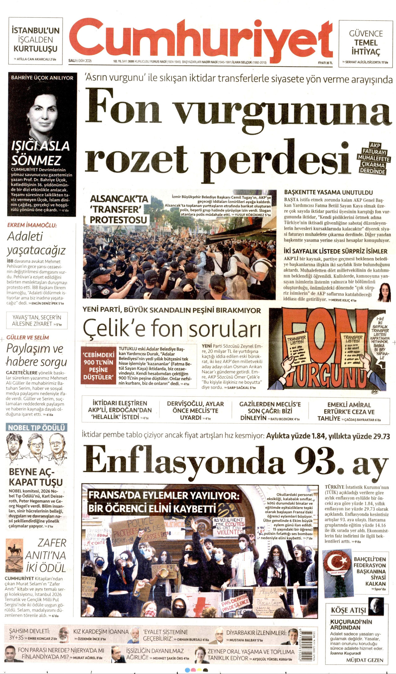 CUMHURİYET gazetesi 6 Ekim 2026 tarihli ilk sayfası
