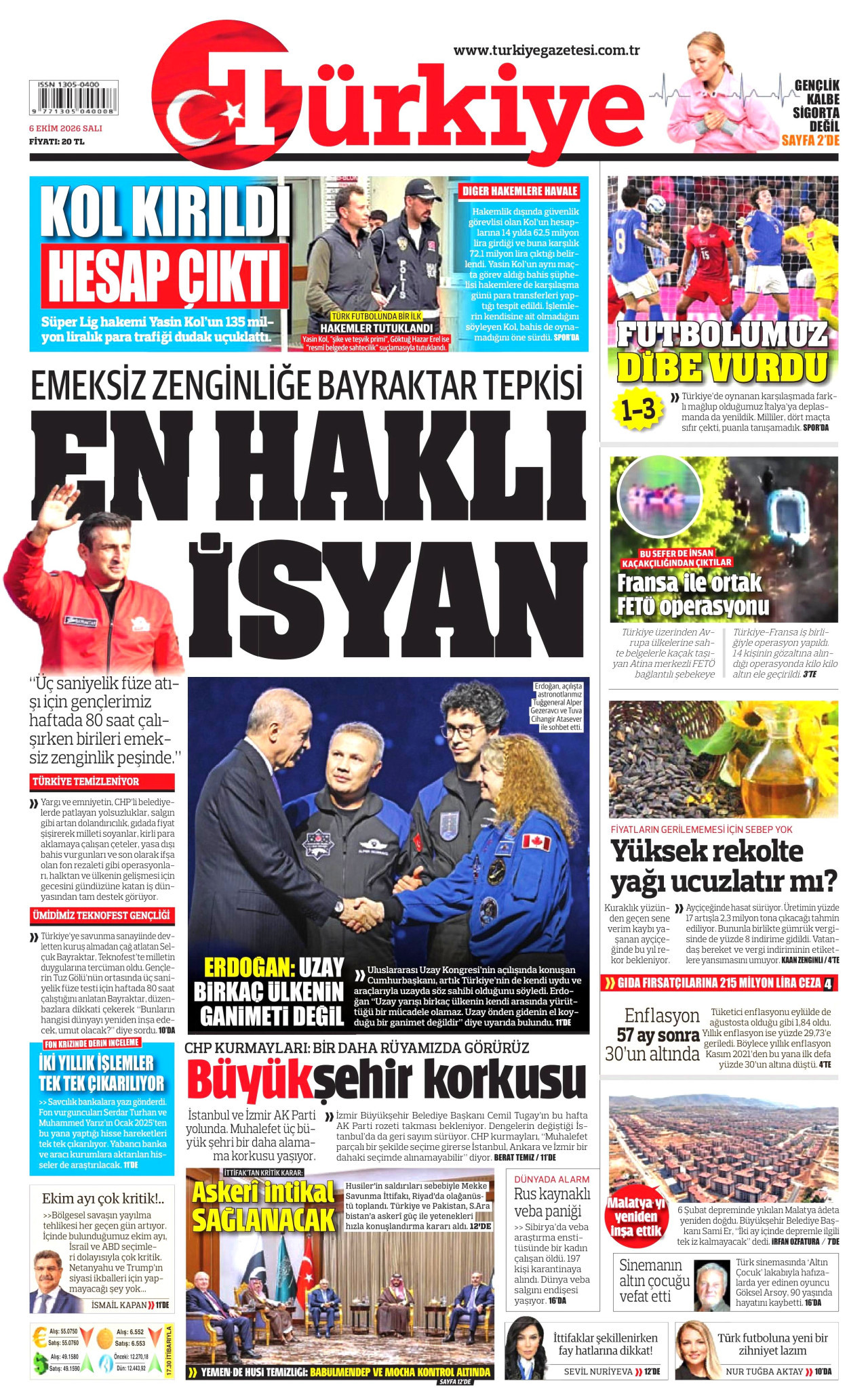 TÜRKİYE GAZETESİ gazetesi 6 Ekim 2026 tarihli ilk sayfası