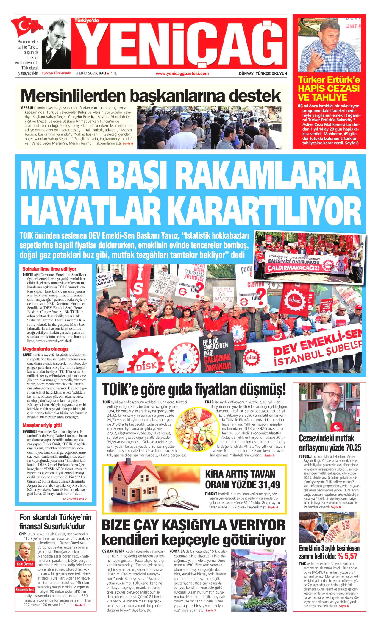 YENİÇAĞ gazetesi 6 Ekim 2026 tarihli ilk sayfası