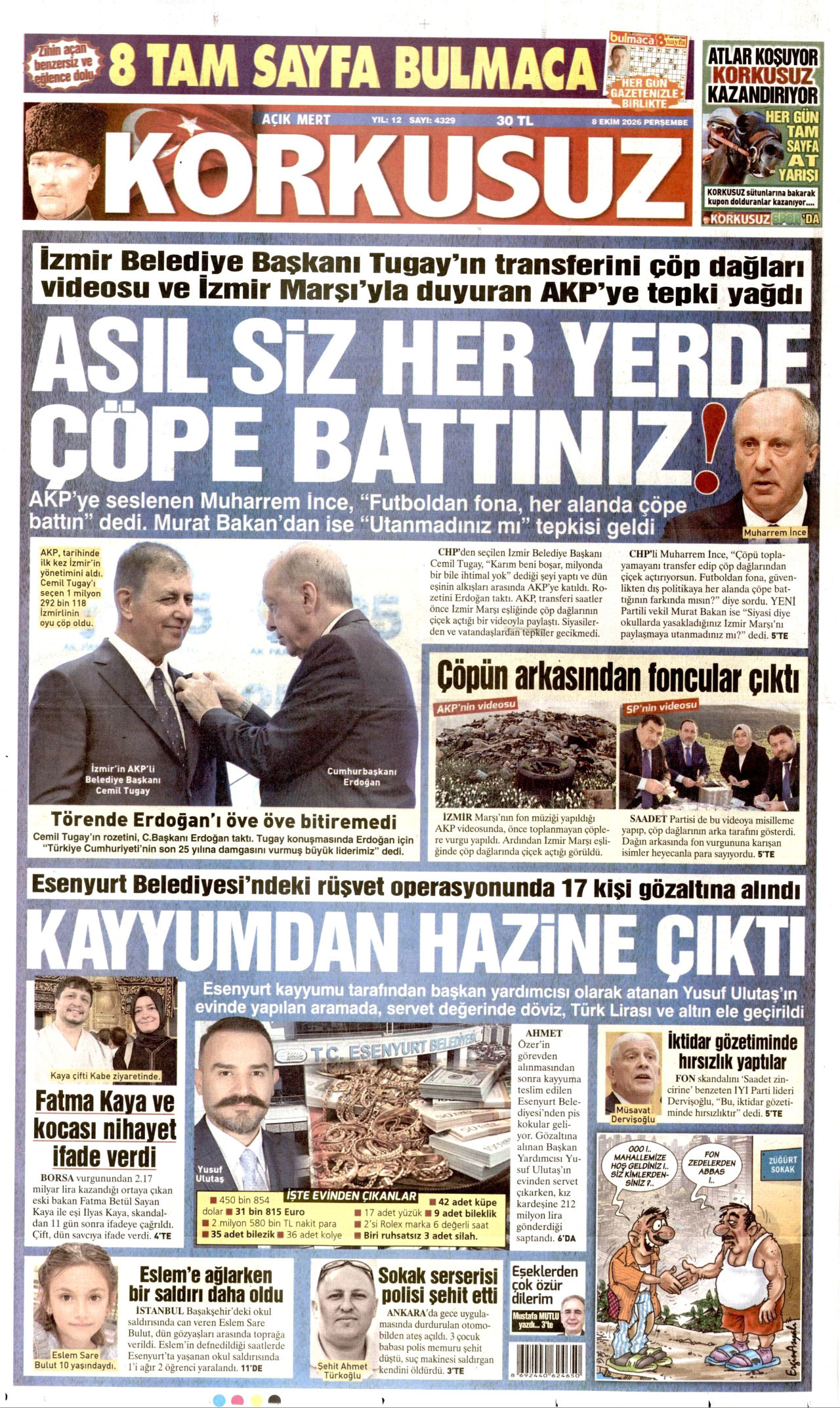 KORKUSUZ gazetesi 8 Ekim 2026 tarihli ilk sayfası