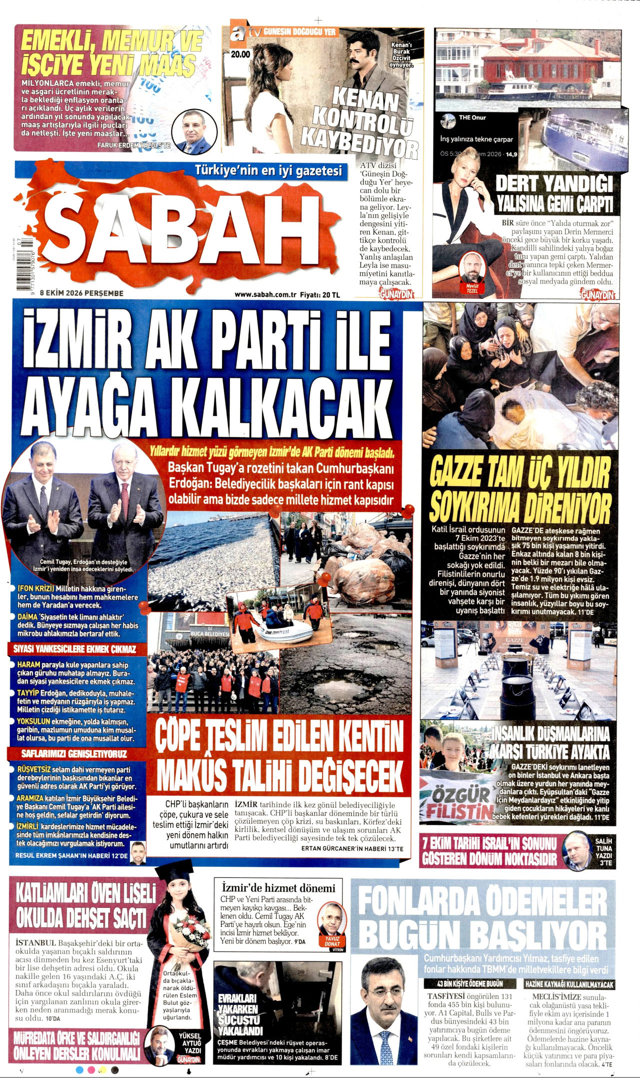 SABAH gazetesi 8 Ekim 2026 tarihli ilk sayfası