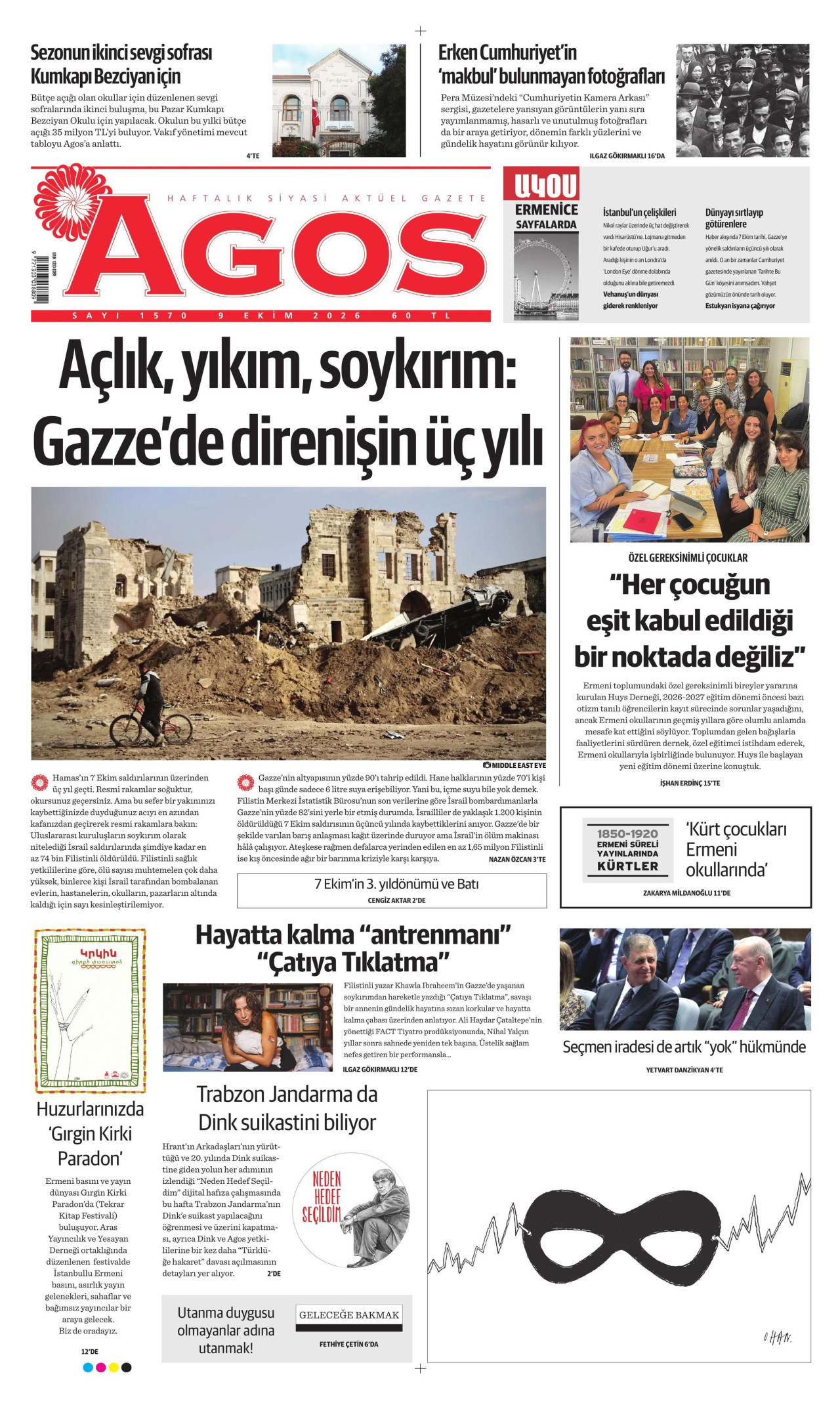 AGOS gazetesi 9 Ekim 2026 tarihli ilk sayfası