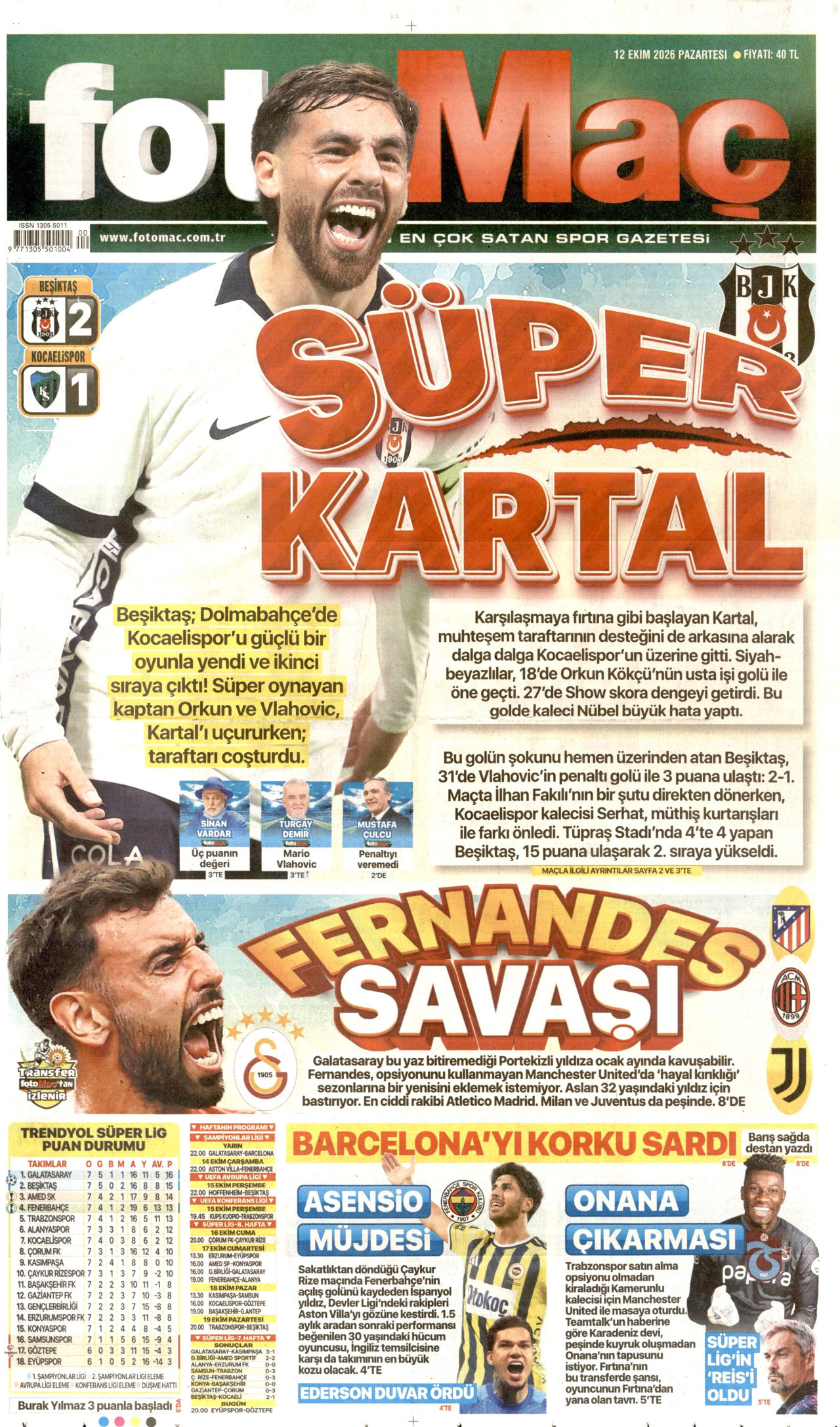 FOTOMAÇ gazetesi 12 Ekim 2026 tarihli ilk sayfası