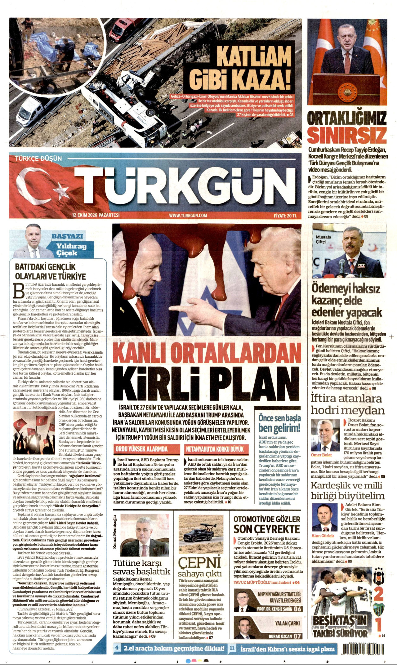 TÜRKGÜN gazetesi 12 Ekim 2026 tarihli ilk sayfası