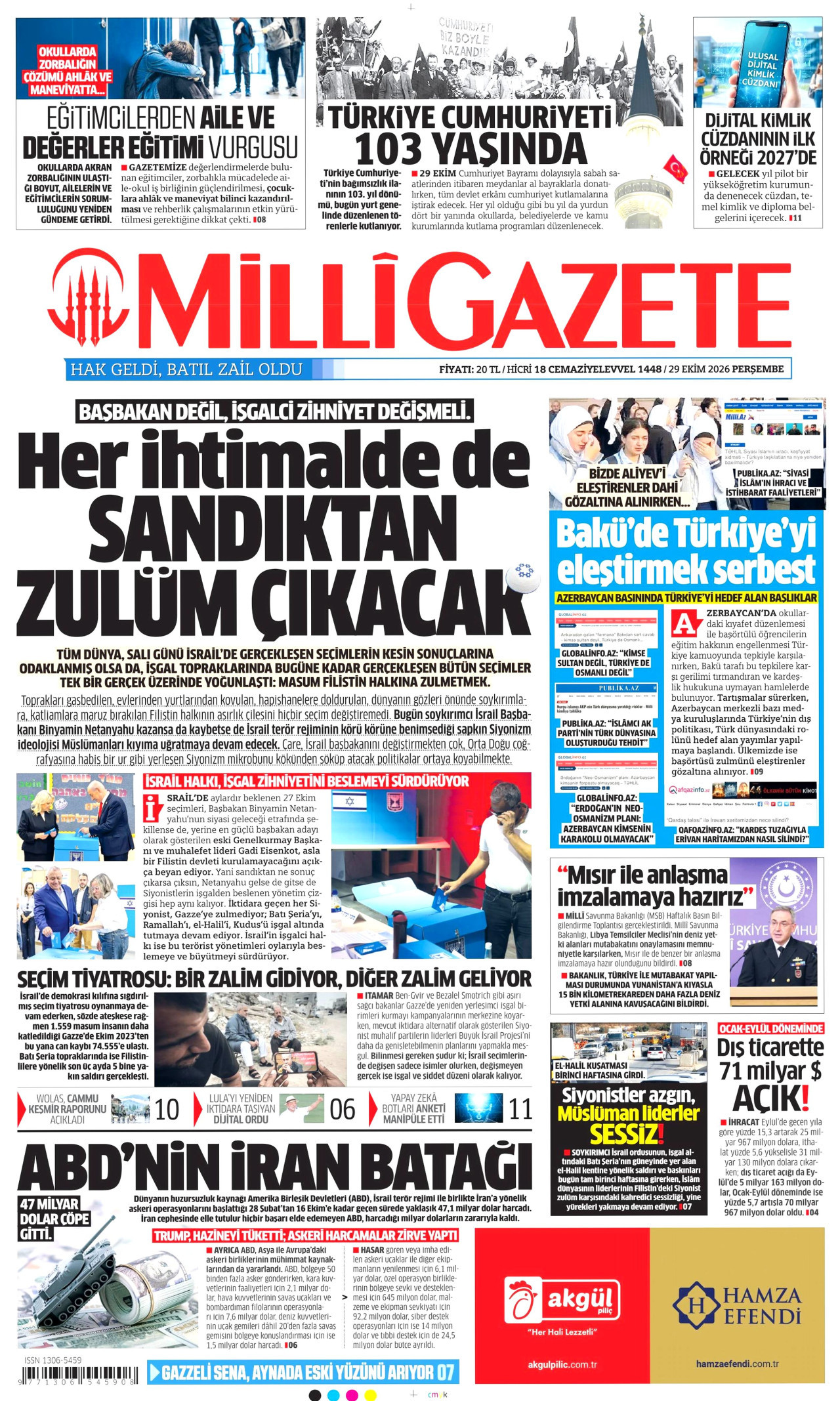 Milli Gazete Manşeti
